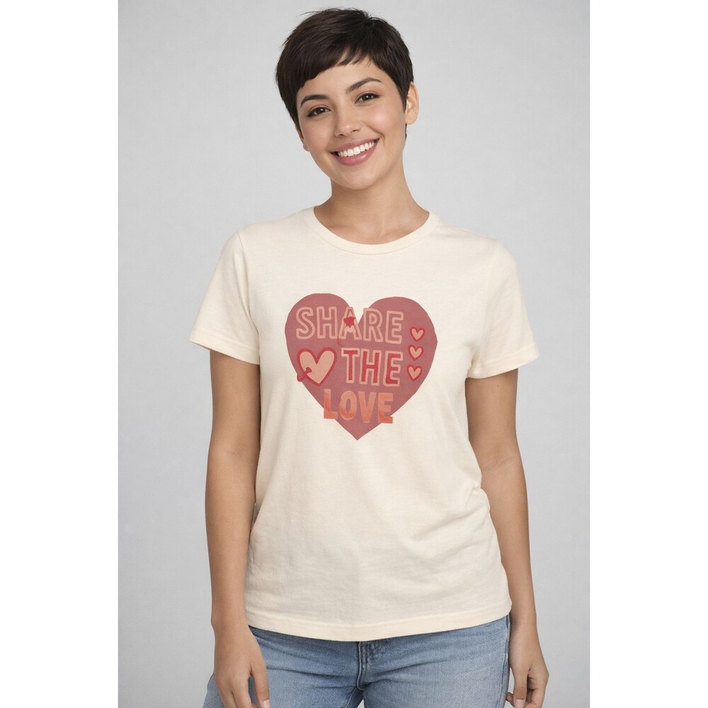 Hi-Res Share The Love Heart Graphic Tee Marshmallow (Size Junior Medium) NWT